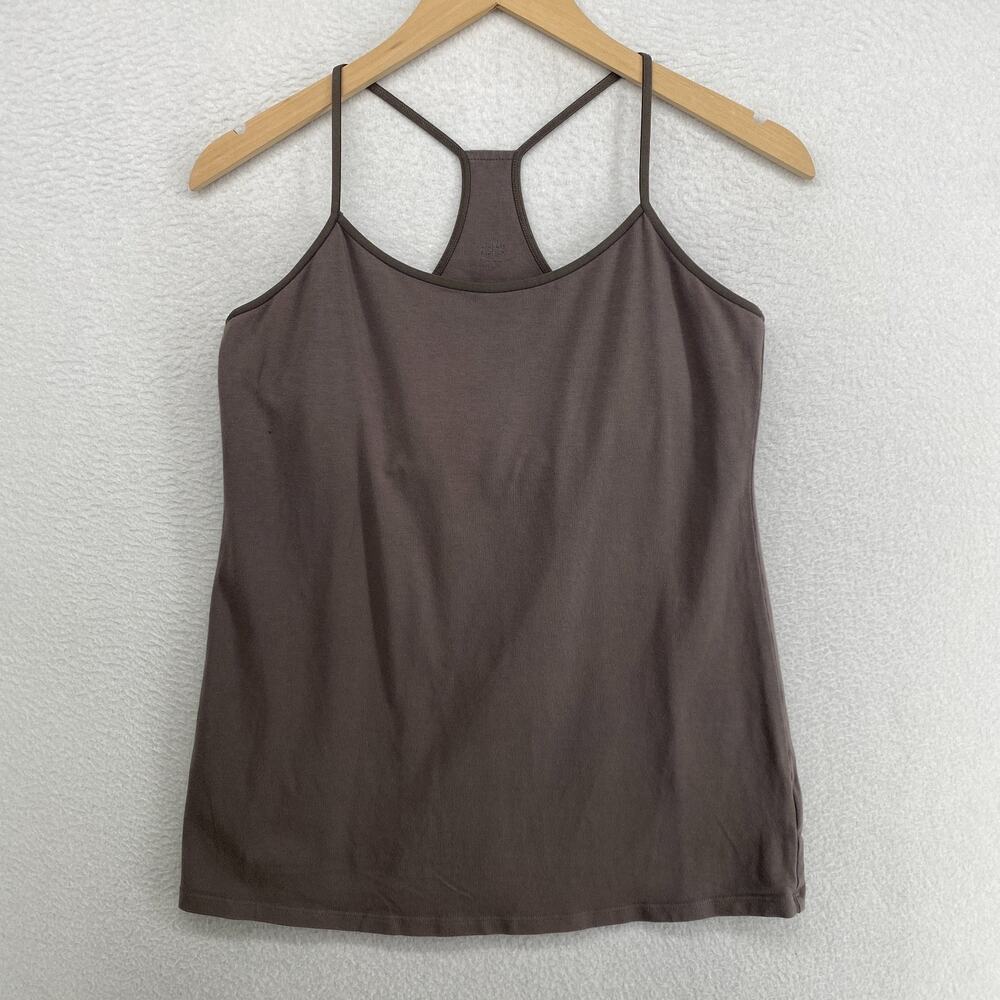 EILEEN FISHER Tank Top M Stretch Organic Cotton Racerback Shelf Bra Brown USA